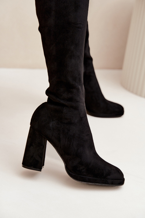 Women's Boots with Stitching on Block Heel Black Brivana