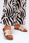 Flat Women's Slippers With Decorative Detail Beige Oferry