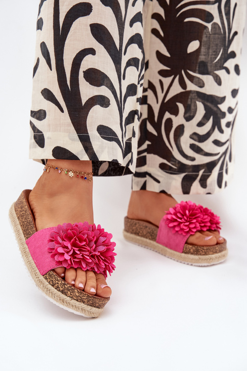 Womens platform sandals with decorative flowers fuchsia Tessara