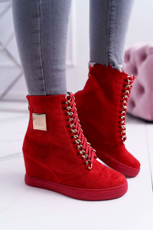 Women's Lu Boo Sneakers With Chains Suede Red Monica