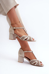 Women's Leather Sandals with Heels by Maciejka 06551-04 Beige-Gold