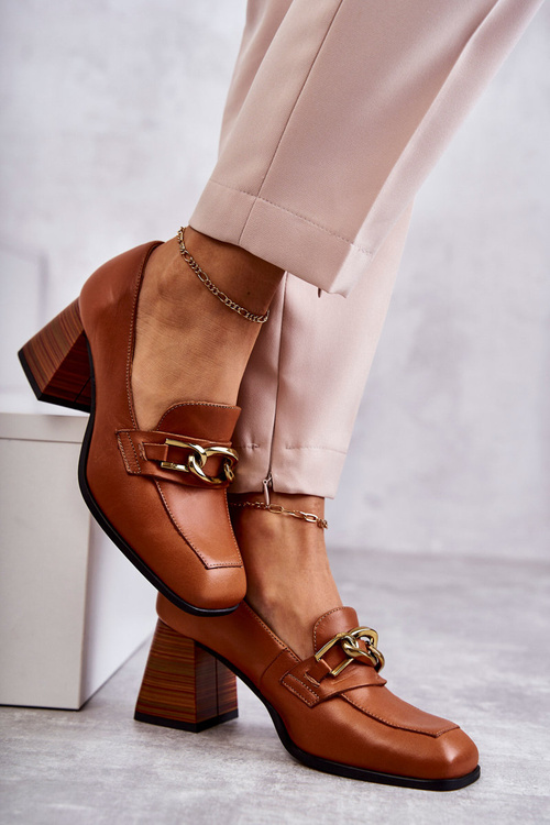 Leather Pumps With Chain Laura Messi 2514 Camel