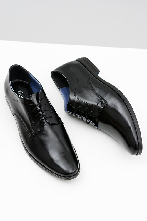 Męskie Półbuty Bednarek Eleganckie Skórzane Wizytowe Czarne Peter