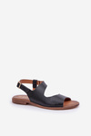 Leather Sandals With Buckle And Embossing Lewski 3041 Black