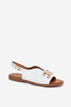 Women's Sandals With Flat Heel And Golden Decoration White Amelira
