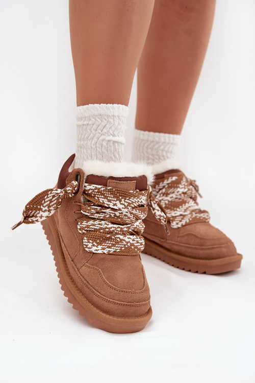 Damskie Śniegowce Zamszowe Futerko Sznurowanie Camel Vinceza 97963