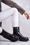 Women's Lace-up Laquered Flat Heel Boots Black Firmina
