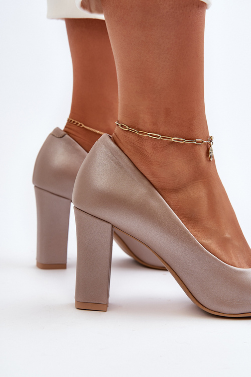 Czółenka Skórzane Obcas Słupek Serce Perłowe Zazoo 2453/OS