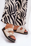 Ladies Platform Sandals With Golden Buckles Beige Tersele