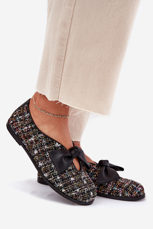 Leather Ballet Flats With Bow Laura Messi 2921 Black