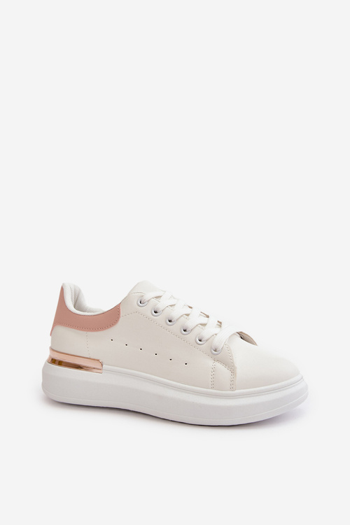 Low Women's Sneakers On Platform Made Of Eco Leather White-Pink Nevelena