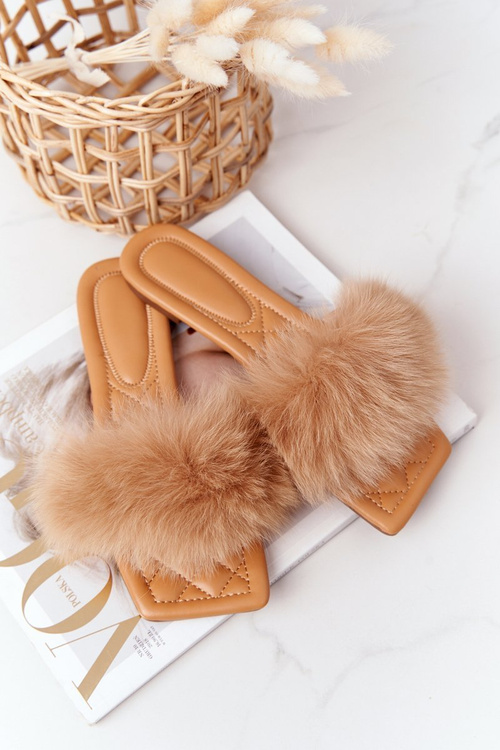 Leather Slippers With Eco Fur Beige Love You So