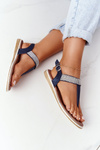 Sandals With Cubic Zirconia S.Barski 701-12 Navy Blue