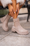 Warm Ankle Boots With Zipper And Decorative Strap Beige Labenne
