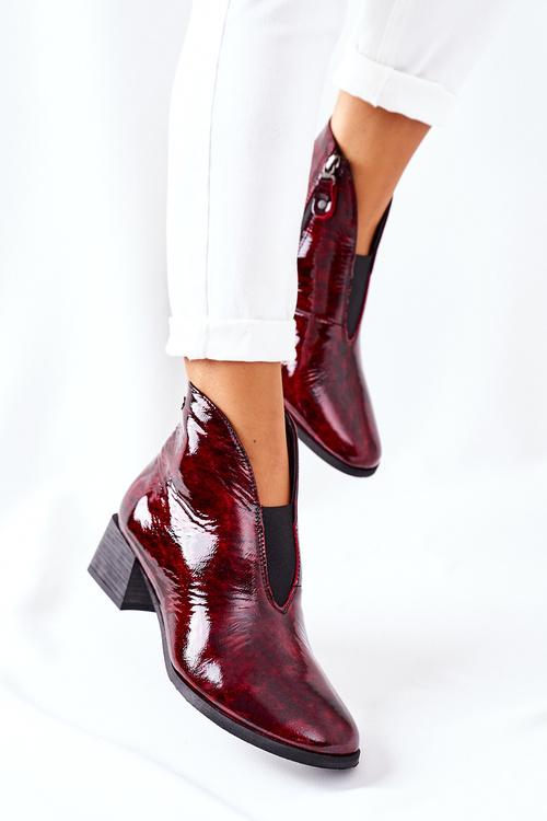 Skórzane Ocieplane Botki Na Obcasie Maciejka 04777-23 Bordo