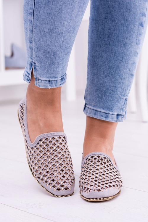 Lu Boo Grey Openwork Ballerinas Lords Studs Carmar