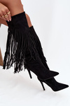 Women's High Heel Boots with Fringes Black Isalune