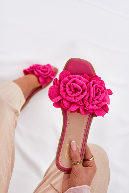 Women's Flat Sandals With Decorative Flowers Fuchsia Misorsse