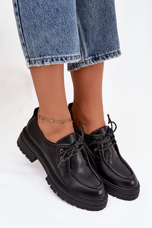 Damskie Eko Skórzane Półbuty Czarne Adrelle