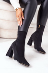 Boots On A Block Heel Made of Elastic Fabric Black Effect Wow
