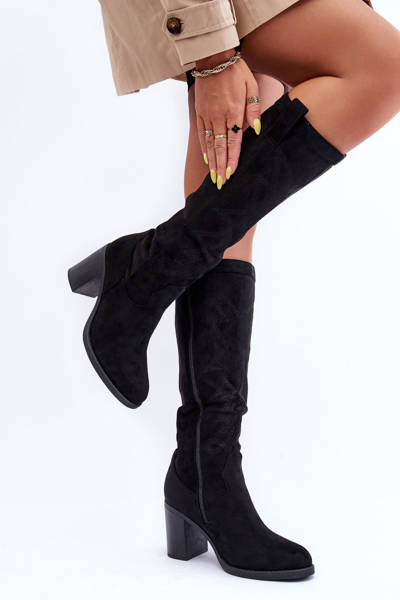 Women's Suede Boots On Heel Black Khabira