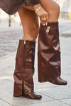 Women's Platform Boots with Strap and Silver Detail Eco Leather Brown Korivelle