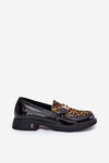 Leather Patent Loafers Leopard Vinceza 66790 Black