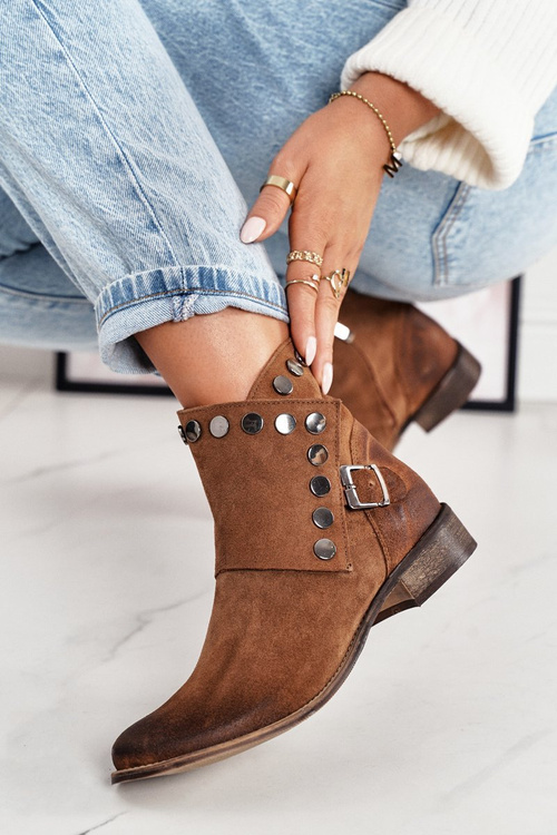 Women's Suede Boots With a Buckle Exquisite 1198 Cognac