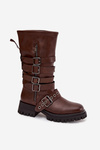 Insulated women's boots with straps and buckles brown Ivaline