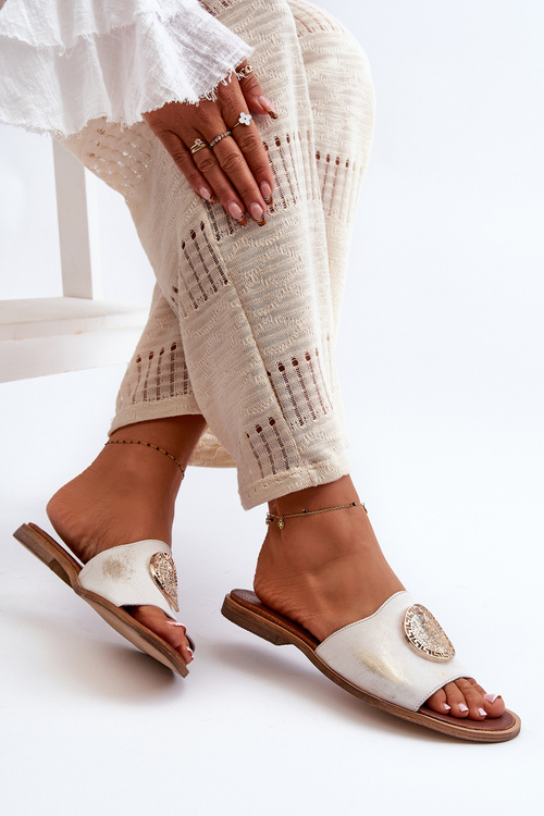 Zazoo 2938 Leather Flat Sandals With Gold Embellishment Distressed