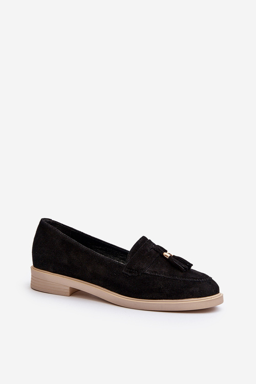 Mokasyny Zamszowe Damskie Płaski Obcas Zazoo 3420 Czarne