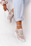 Leather Mesh Wedge Sneakers S.Barski Gold