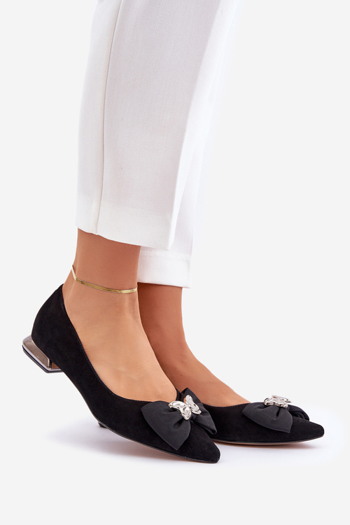 Elegant Suede Ballet Flats For Women With Bow Laura Messi 2893 Black