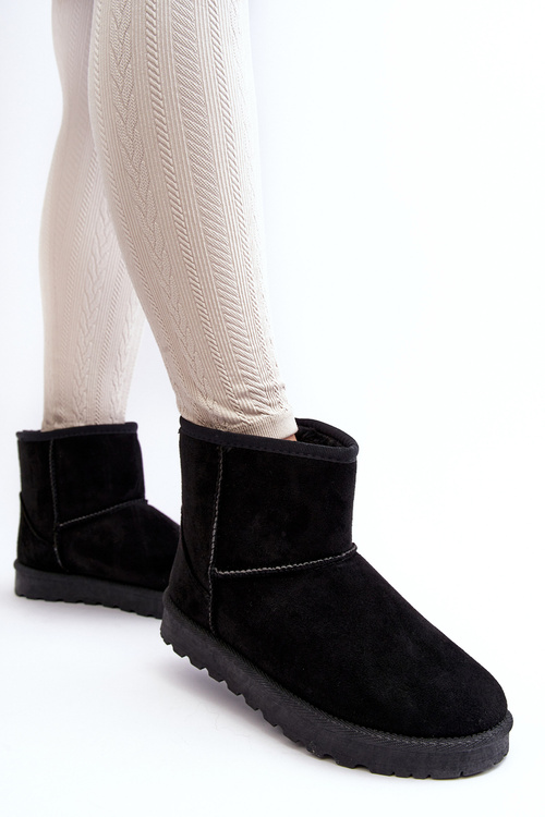 Women's Suede Snow Boots Fleece-Lined Black Nanga