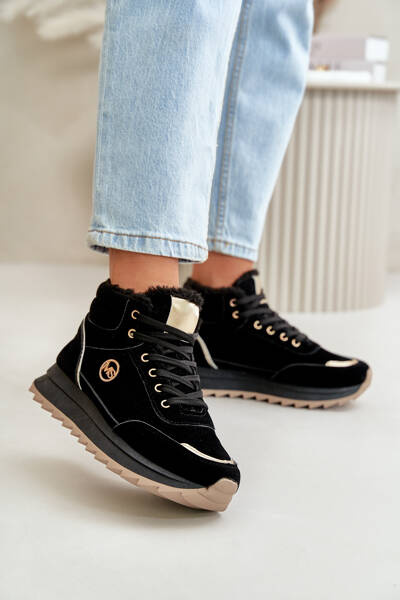 Ocieplane Buty Sportowe Botki Damskie Na Platformie Czarne Ariatte