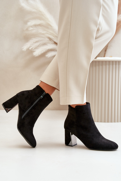 Insulated Ankle Boots With Block Heel And Mirror Element Black Silvare