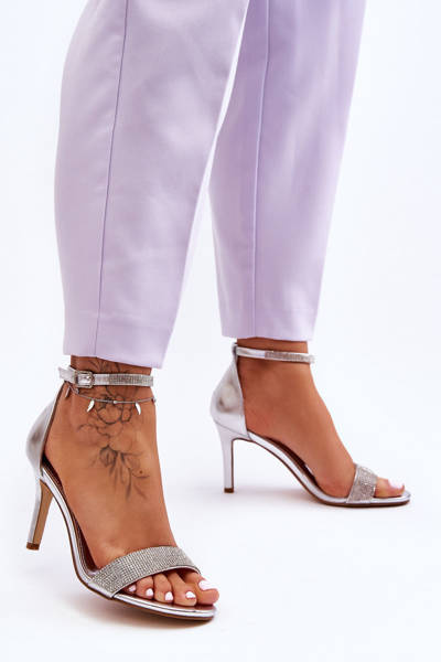 Women's Sandals On A High Heel With Rhinestones Silver Perfecto