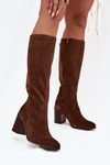 Women's Boots Made of Natural Suede Lined Block Heel Sergio Leone KZ25668-S Brown