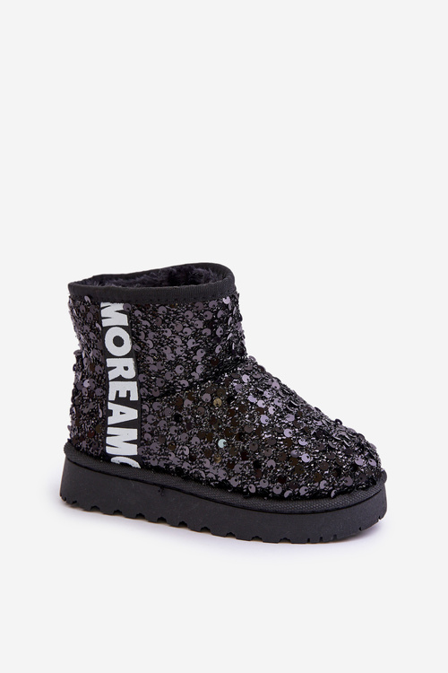 Children's Snow Boots Botki Ocieplane with Sequins Black Rebbica