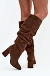 Wrinkled Boots Made From Genuine Suede On Heel Heated Zazoo 4228 Brown