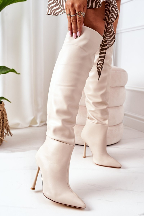 Insulated High Heel Knee Boots Beige Dionne