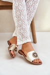 Leather sandals with decoration on a flat heel Zazoo 3047/O gold