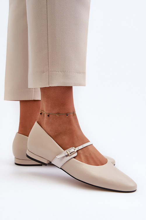 Women's Leather Ballerina Flats Laura Messi 2774 Beige