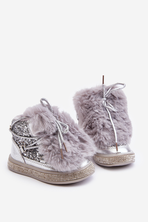 Children's snow boots with fur and sequins silver Bryana