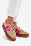 Women's Platform Sneakers Made Of Natural Suede Beige-Pink Eldira