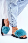 Women's Slides With Natural Fur Green Bushido