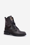 Zazoo 2955 Leather Worker Boots With Gold Detail On The Tongue Black