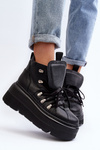 Buty Sportowe Damskie Masywna Platforma Skóra Czarne Zazoo 3416