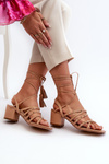 Lace-up sandals with low heels embellished with studs Camel Chrisele