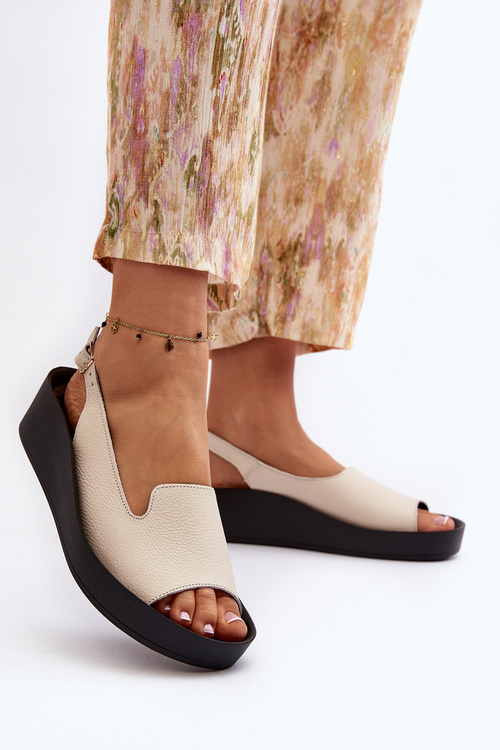 Sandały Na Grubej Podeszwie Skórzane Jasnobeżowe 2893